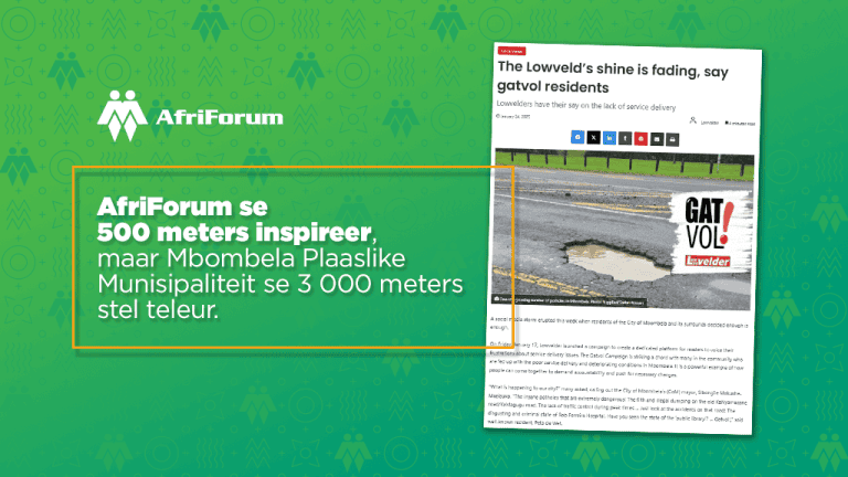 AfriForum se 500 meters inspireer, maar Mbombela Plaaslike Munisipaliteit se 3 000 meters stel teleur.