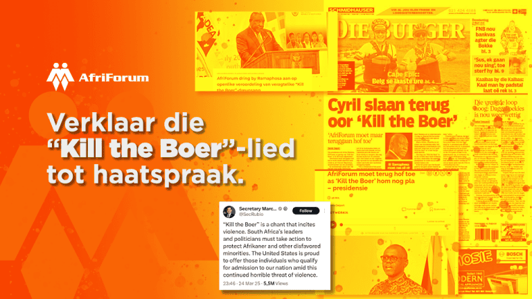 Verklaar die Kill the Boer-lied tot haatspraak.