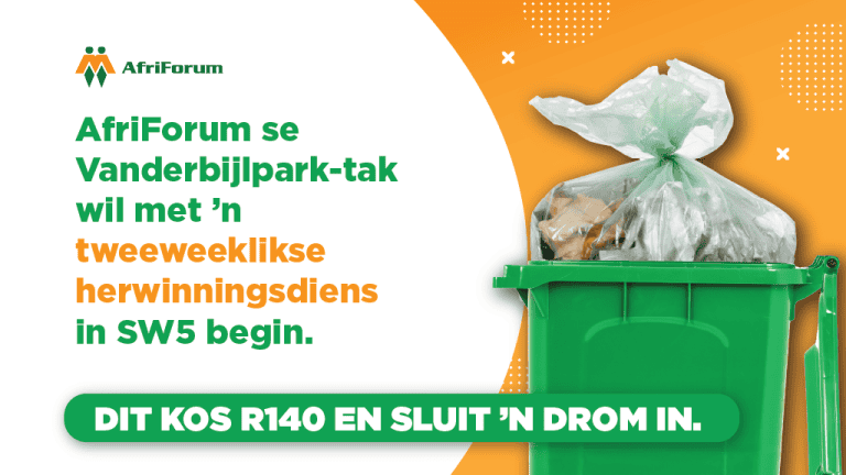 AfriForum se Vanderbijlpark-tak wil met ’n tweeweeklikse herwinningsdiens in SW5 begin.