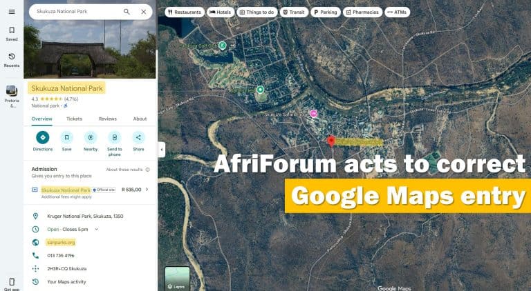 AfriForum acts to correct misleading “Skukuza National Park” entry on Google Maps