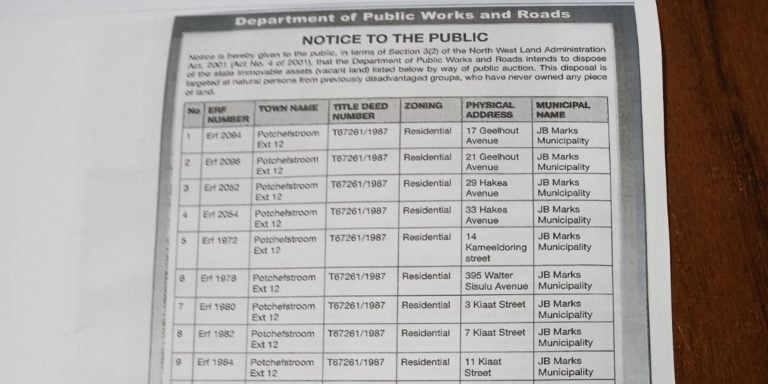 J.B. Marks-munisipaliteit verkoop erwe in Potchefstroom