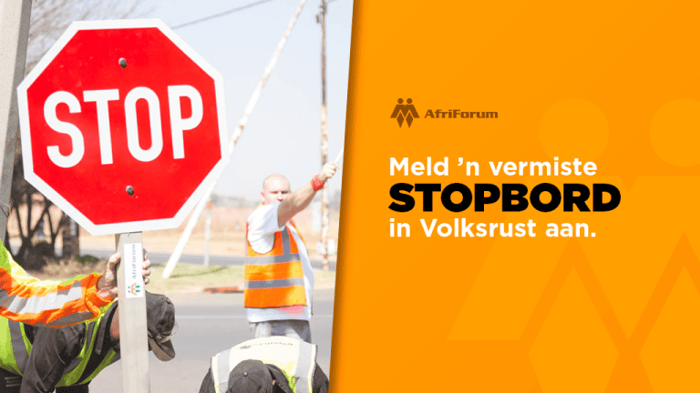 Meld ’n vermiste stopbord in Volksrust aan.