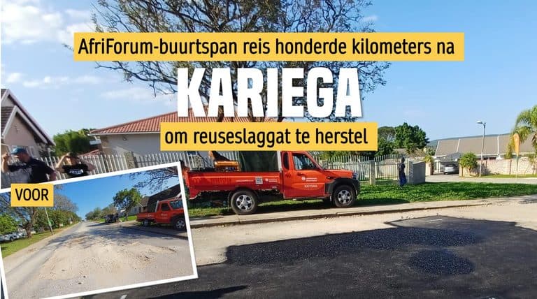 AfriForum-buurtspan reis honderde kilometers om reuseslaggat in Kariega te herstel
