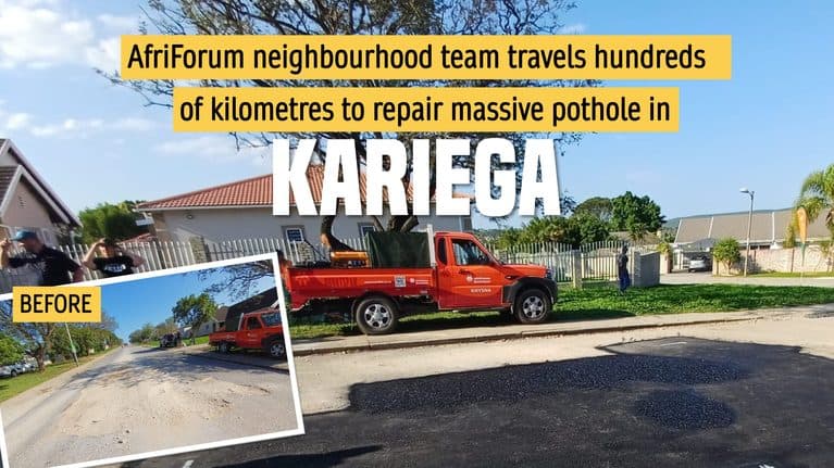 AfriForum neighbourhood team travels hundreds of kilometres to repair massive pothole in Kariega